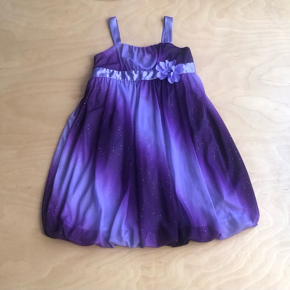 Bwear Purple Ombre Sparkle Formal Dress with Flower Accent Girls Sz 10.